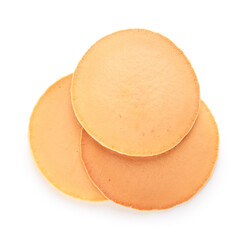 Tasty pancakes on white background