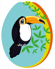 A stylized image of an exotic toucan bird based on the shape of an egg.