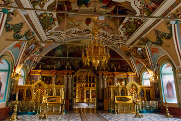 Interior of St. Sergius refectory church of Trinity Lavra of St. Sergius in Sergiev Posad, Russia