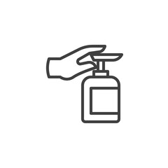 Hand press sanitizer bottle line icon. linear style sign for mobile concept and web design. Applying a moisturizing sanitizer outline vector icon. Cleaning and disinfection symbol, logo illustration