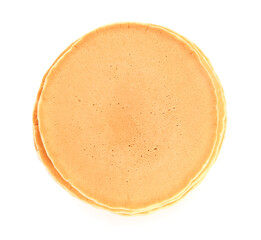 Tasty pancakes on white background