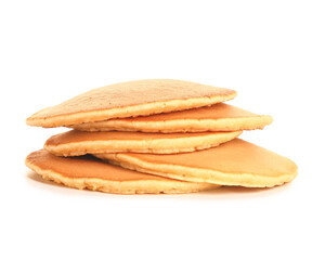 Tasty pancakes on white background
