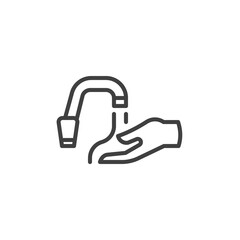 Wash your hand line icon. linear style sign for mobile concept and web design. Hand and water tap outline vector icon. Symbol, logo illustration. Vector graphics