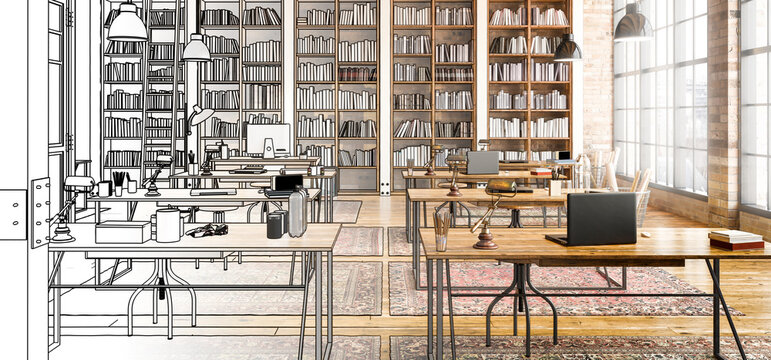 Inside a University Library - 3d Illustration