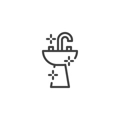 Bathroom sink line icon. linear style sign for mobile concept and web design. Washbasin and water tap outline vector icon. Symbol, logo illustration. Vector graphics