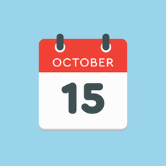 Calendar icon day 15 October, template icon date