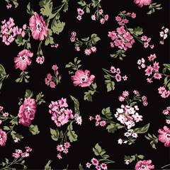 Seamless pattern with floral romantic elements, hand drawn flowers, vintage colors, Endless...