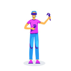 Man with VR controllers flat color vector faceless character