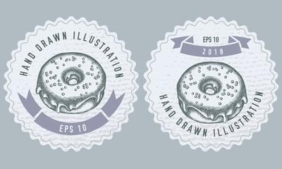 Monochrome labels design with illustration of donut