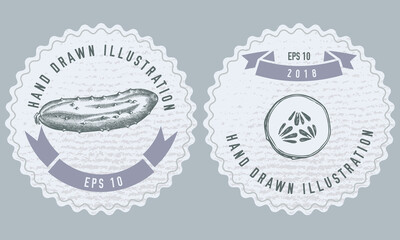 Monochrome labels design with illustration of cucumber