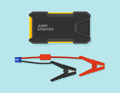 Isolated Car Jump Starter Power Bank With Cable. Flat Vector Illustration.