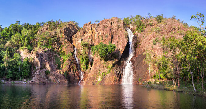 Panorama picture of Wangi falls, dry season. Swimming hole with no people. Close to Darwin city. Litchfield National park, Northern Territory NT, Australia