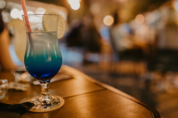 colored alcohol on the table in the cafe