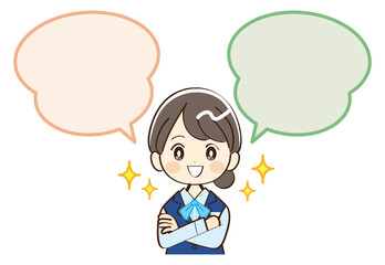女性、銀行員、吹き出し、笑顔