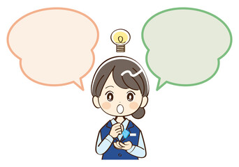 女性、銀行員、ふきだし、閃き