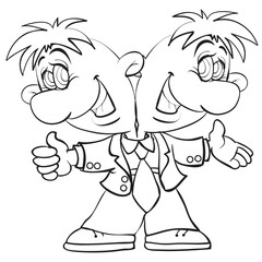 sketch cute horoscope twins, coloring book, cartoon illustration, isolated object on a white background, vector illustration,