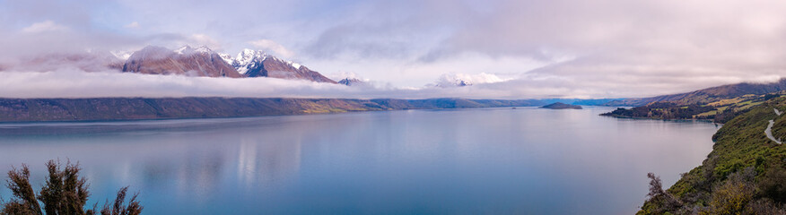 Scenic Wakatipu lake panoramic view, New Zealand