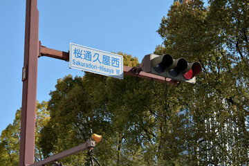 日本の桜通久屋西交差点の信号機
