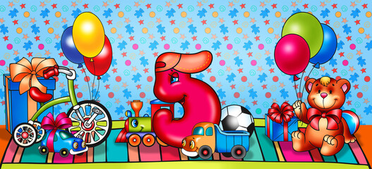 Greeting card birthday - 5 years-boys