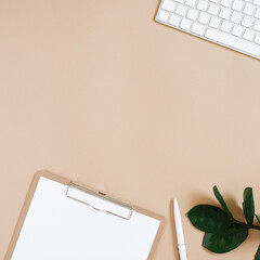 The apartment lay in the workplace of the home office. Office supplies: keyboard, mouse, pen,...