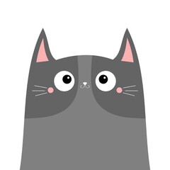 Cute gray cat kitten kitty head silhouette icon. Sad face. Kawaii cartoon character. Happy Valentines Day. Pink cheeks. Baby greeting card tshirt notebook cover print. White background. Flat design.