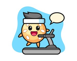Sesame ball cartoon walking on the treadmill