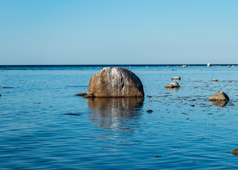 beautiful Baltic Sea coast with boulders, Saaremaa Island, Estonia