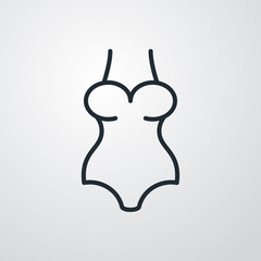 Concepto moda de verano. Icono plano lineal traje de baño de mujer en fondo gris