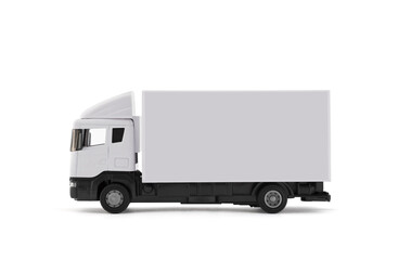 White cargo delivery truck miniature isolated on white background with clipping path