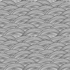 Seigaiha literally means wave of the sea. seamless pattern abstract doodle lines scales simple Nature background japanese circle Black white. Can be used for Gift wrap, fabrics, wallpapers. Vector