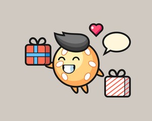 Sesame ball cartoon giving the gift