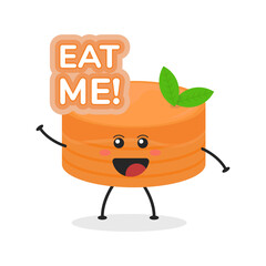 Cute flat cartoon birthday cake illustration. Vector illustration of cute birthday cake with a smiling expression. Cute cake mascot design