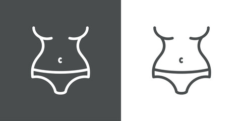 Concepto moda de verano. Icono plano lineal pieza de abajo de bikini en fondo gris y fondo blanco