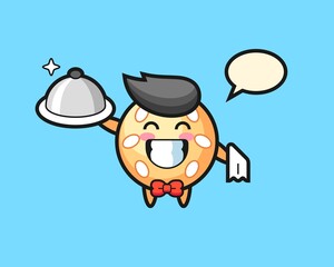 Sesame ball cartoon as a waiters