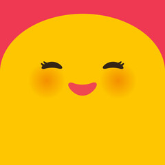 Kawaii funny yellow muzzle with pink cheeks. Cute Cartoon Face on pink background. Card banner design Nursery decor trend of the season, scandinavian style. Vector