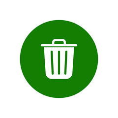 Trashcan icon. Green garbage can symbol. Flat shape delete sign. Trash container and recycling bin logo. Vector illustration image. Isolated on white background.