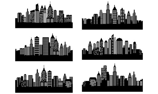 Set of modern cities silhouette skyscrapers and buildings logo vector