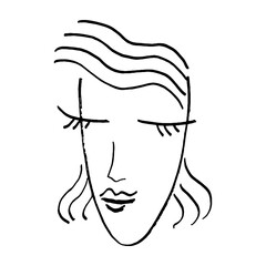 Artistic Portrait sketch beautiful woman Illustration of People Face doodle lines scandinavian style. Silhouette print for clothes, textile, poster card banner, decor trend of the season. Vector