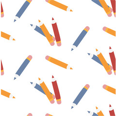 Colorful pencils seamless pattern isolated on white background. Flat vector illustration.