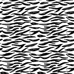 Seamless pattern black white zebra tiger fur design, abstract simple lines scandinavian style background grunge texture. trend of the season. Can be used for Gift wrap fabrics, wallpapers. Vector