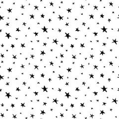 Seamless pattern design abstract sky stars, simple lines scandinavian style background grunge texture. Nursery decor trend of the season, black isolated on white. Gift wrap fabrics, wallpapers. Vector