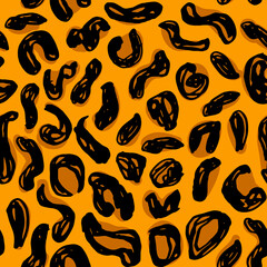 Seamless pattern orange black leopard panther fur design, abstract simple lines scandinavian style background grunge texture. trend of the season. Can be used for Gift wrap fabrics, wallpapers. Vector