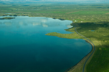 flight over lake myvatn iceland