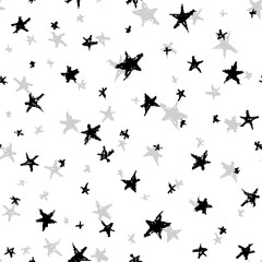 Seamless pattern design abstract sky stars, simple lines scandinavian style background grunge texture. Nursery decor trend of the season, black isolated on white. Gift wrap fabrics, wallpapers. Vector