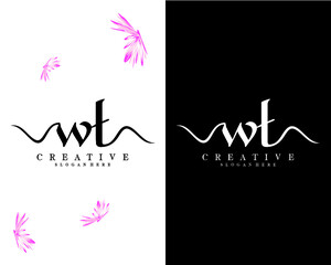 wt, tw creative letters handwriting logo design vector