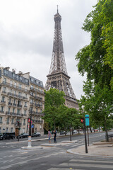 Fototapeta na wymiar View Eiffel tower from the street in Paris