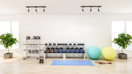 Modern gym interior with sport and fitness equipment, fitness center inteior, 3D Rendering - 361729182