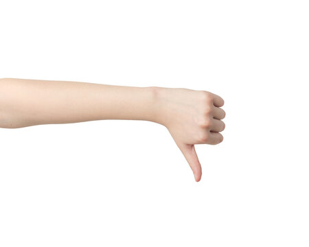 Thumbs down hand sign isolated on white background

