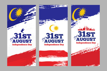 Happy Malaysia Independence Day Banners in Grunge Style. Vector