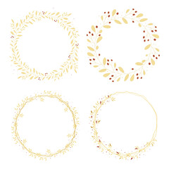minimal golden leafs wreath frame collection for christmas or wedding eps10 vector illustration